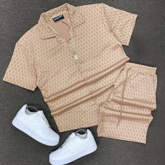 Men's Silk Versatile Shirt and Shorts Two-Piece Suit