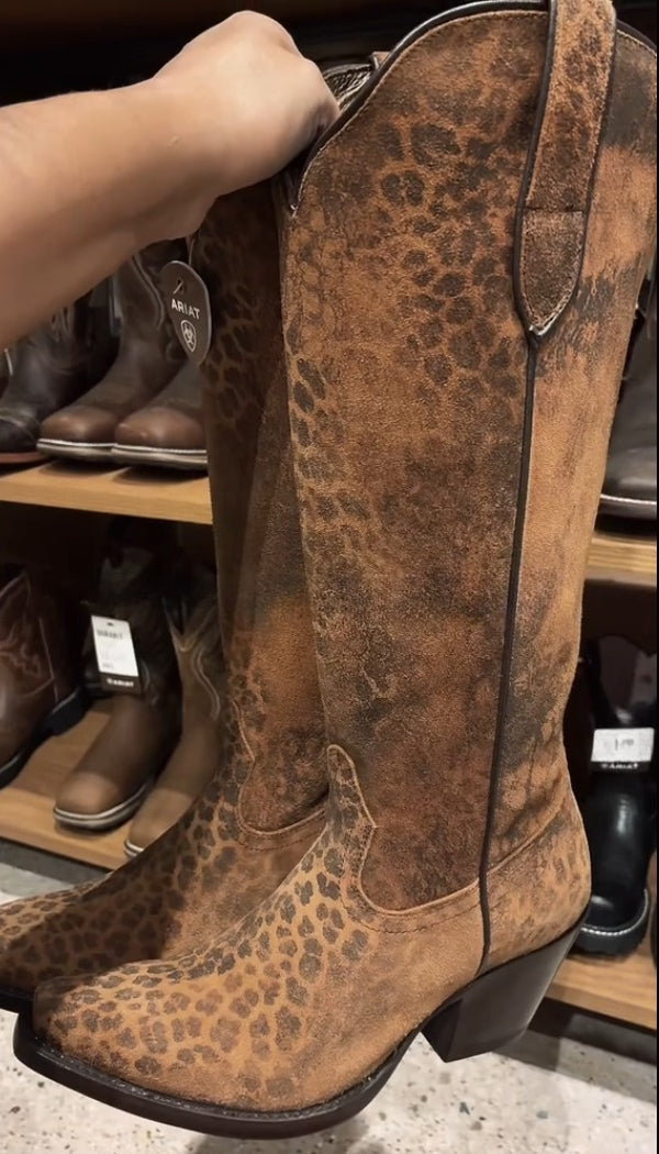 Women's Distressed Leopard Leather Boots