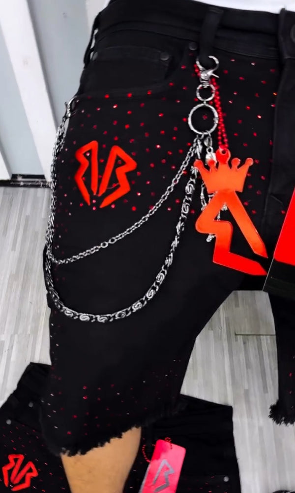 Men's Rhinestone Frayed Denim Shorts