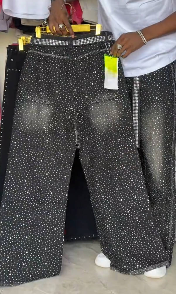 Men's Classic Rhinestone Ribbon Casual Jeans