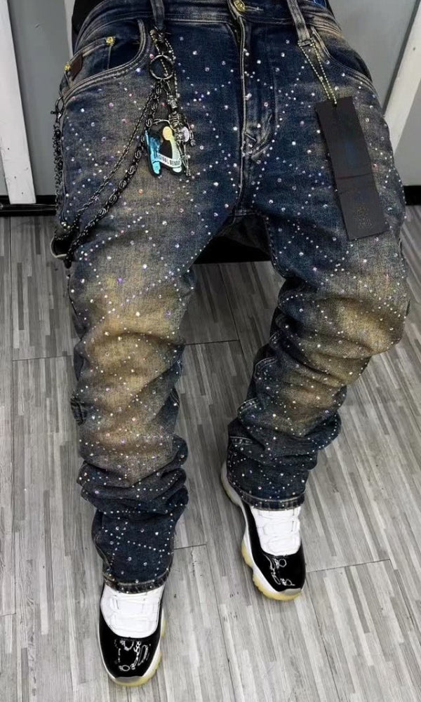 Men's Trendy Sparkling Rhinestone Casual Jeans