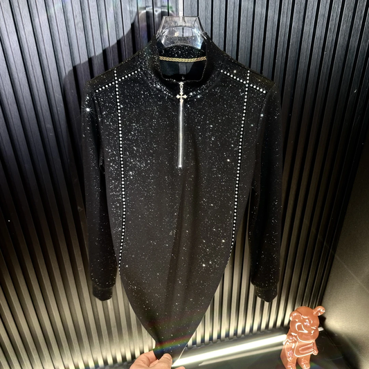 Sequined Embroidered Zip-up Top