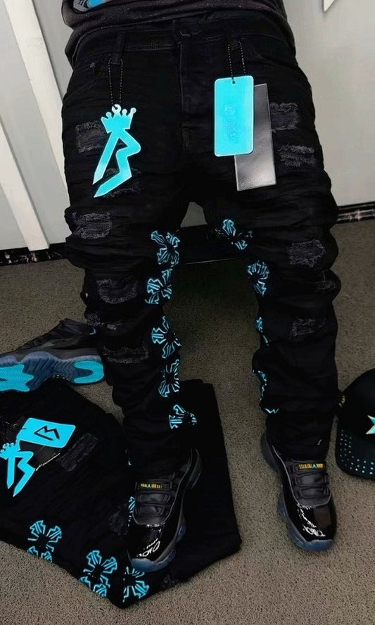 Casual Embroidered Distressed Jeans