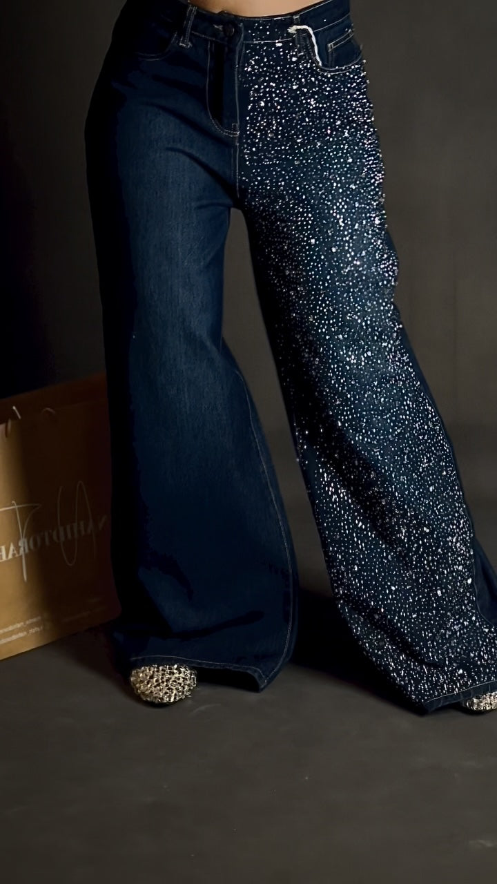 Women's sparkly rhinestone loose jeans