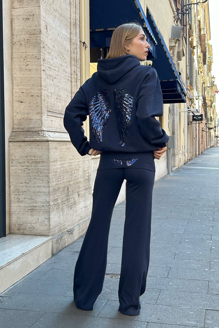 Wings Sequined Casual Hoodie Set