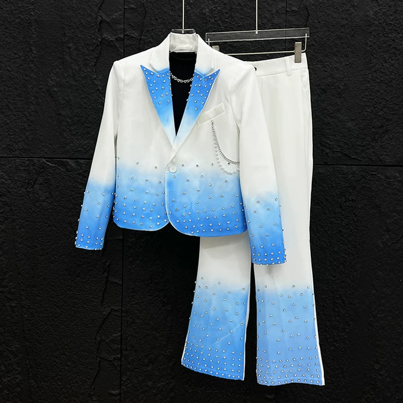 Men's Party Trendy Diamond Jacket & Trousers Set