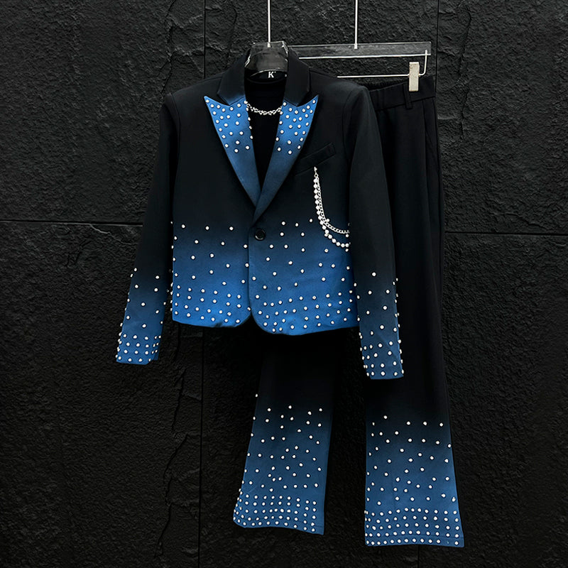 Men's Party Trendy Diamond Jacket & Trousers Set
