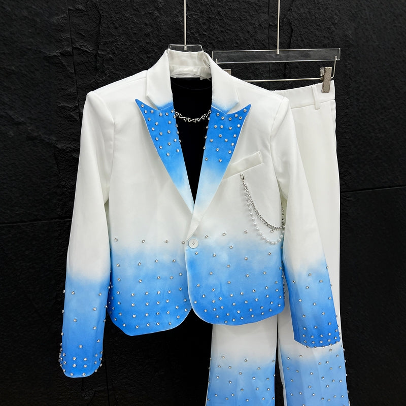 Men's Party Trendy Diamond Jacket & Trousers Set