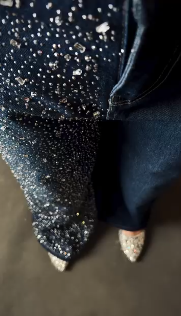 Women's sparkly rhinestone loose jeans